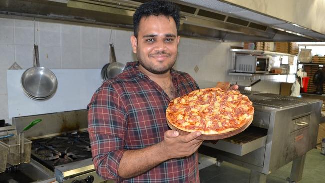 Prinsal "Prince" Patel in the kitchen of Vinny's Pizza Pasta Ribs restaurant at Edison Plaza, Wulguru.