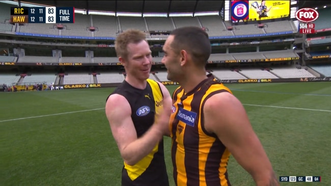 Jack Riewoldt and Shaun Burgoyne. Photo: Kayo.