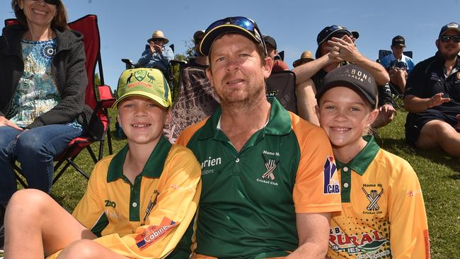 Game three of Dettol ODI series between Australia and Zimbabwe at Riverway Stadium. Dan Olditch with Leo, 14, and Jemma, 12. Picture: Evan Morgan