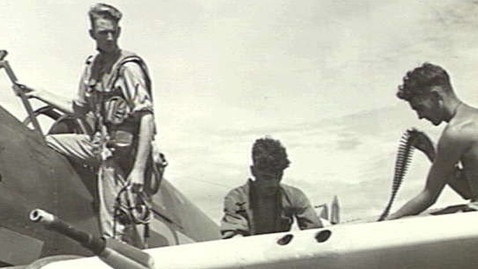 Lyell climbing into the cockpit of his CAC Boomerang during WWII. Picture: Supplied.