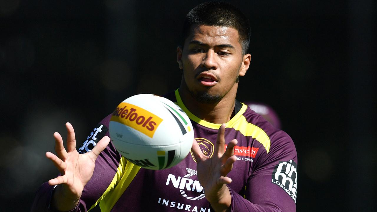 Payne Haas is seen during a Brisbane Broncos training session.