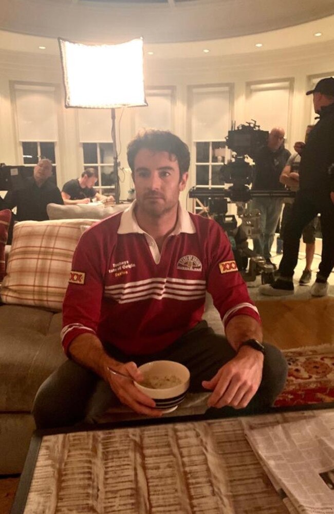 Ben Lawson wears a vintage Queensland Origin jersey in a scene on Netflix series Firefly Lane. Picture: Supplied