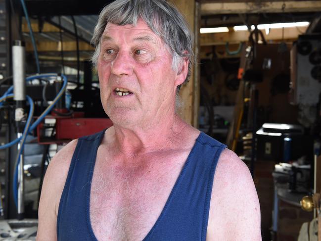 Aggravated burglary at a home in Stony point Road, Bittern. Victim John Schefman said there were 3 men one armed with what appeared to be a shotgun in his backyard. The armed offender tapped on his bedroom window with the shotgun. A workshop door was destroyed with an axe. Picture: Lawrence Pinder