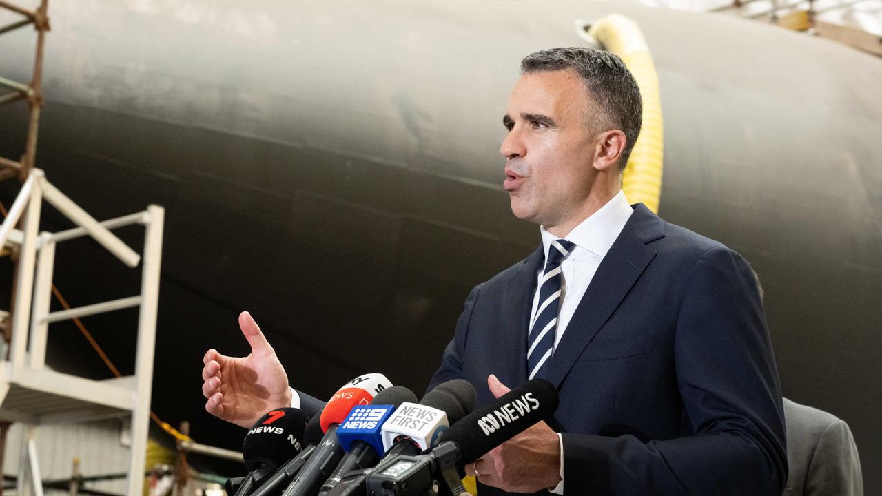 South Australian Premier Peter Malinauskas at the Osborne shipyard in northern Adelaide. Complex infrastructure and defence projects like AUKUS are put at risk by Australia’s shortage in engineering capacity. Picture: NCA NewsWire / Morgan Sette