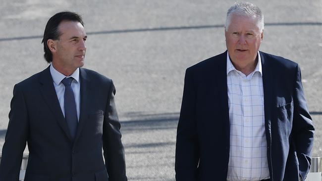Brisbane chief executive Greg Swann (right) will join Andrew Dillon’s AFL executive team. Picture: Michael Klein