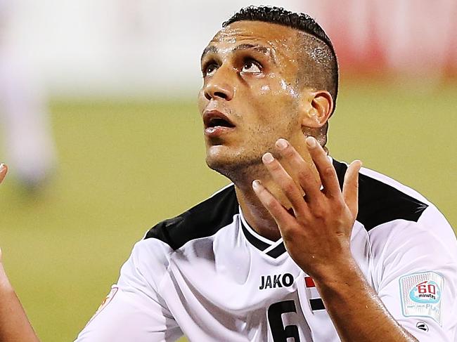 CANBERRA, AUSTRALIA - JANUARY 20: Ali Adnan Kadhim of Iraq reacts after missing a shot on goal during the 2015 Asian Cup match between Iraq and Palestine at Canberra Stadium on January 20, 2015 in Canberra, Australia. (Photo by Stefan Postles/Getty Images)