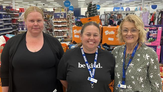 Founding opening day team members of Big W Tweed City Nicole, Rachael and Jill (left to right) celebrate 25 years since the stores opening.