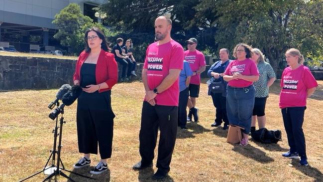 Labor's Ella Haddad speaks outside the Launceston General Hospital on Wednesday, February 19, 2025.