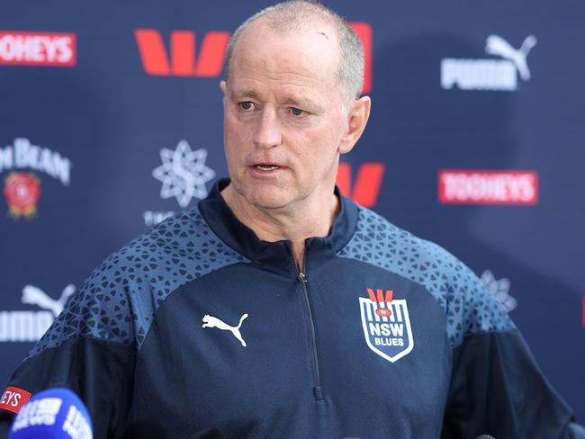 SYDNEY, AUSTRALIA - JUNE 04: NSW Blues coach Michael Maguire speaks to the media during a New South Wales Blues State of Origin Media Session at Pullman at Sydney Olympic Park on June 04, 2024 in Sydney, Australia. (Photo by Mark Metcalfe/Getty Images)