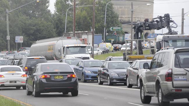 RMS geotechnical crews have began assessing traffic flow on Stacey St, Bankstown. Picture: Craig Wilson