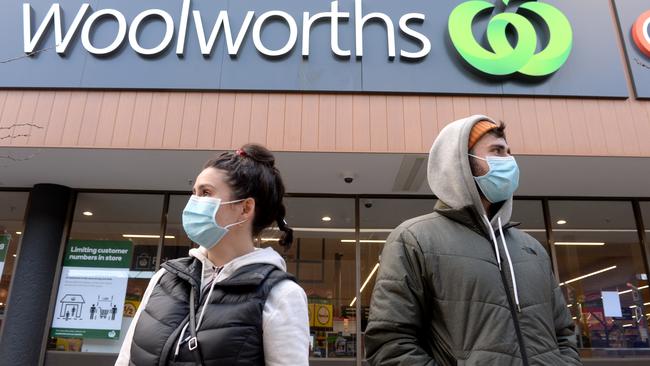 Shoppers outside a Woolworths store in the Melbourne suburb of Prahran in July. Picture: NCA NewsWire / Andrew Henshaw