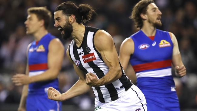 Brodie Grundy was best on ground against the Bulldogs in Round 1. Picture: Getty