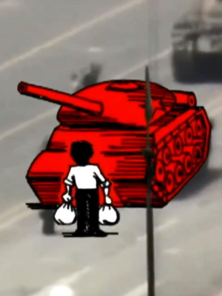 Here he depicted Tank Man, a Chinese man who stood in front of a column of tanks at Tiananmen Square. Picture Channel 10