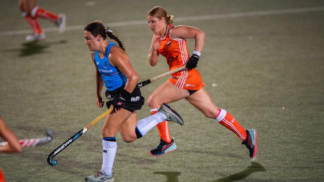 The first Festival of Hockey match between the Territory Stingers and Brisbane Blaze. Picture: Pema Tamang Pakhrin