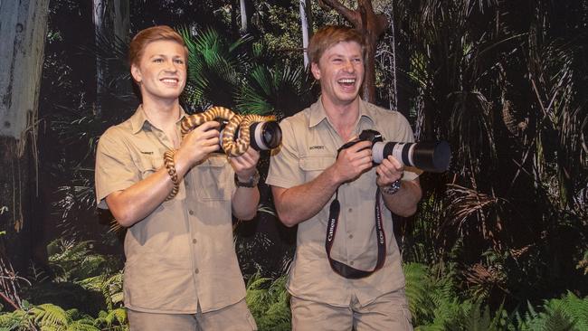 Robert Irwin meets his wax double at Madame Tussauds Sydney. Picture: NewsWire / Jeremy Piper