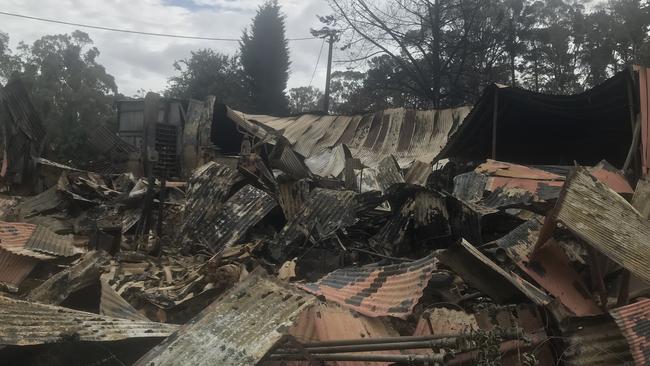 A building destroyed by fire in Lobethal, in the Adelaide Hills on Saturday.