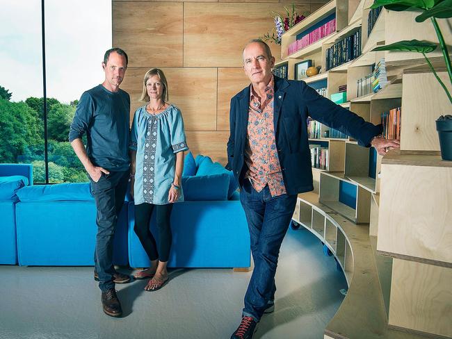 Grand Designs host Kevin McCloud with homeowners Harry and Bryony Anscombe in a scene from season 16, episode two. McCloud says the way we design homes has to change. Picture: ABC-TV