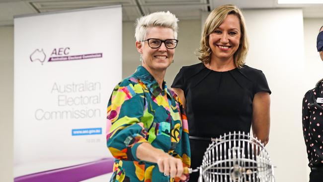 Lead Greens Senate candidate for Queensland Penny Allman-Payne alongside Greens deputy leader Senator Larissa Waters during the declaration of Queensland Senate nominations and ballot draw. Picture: Zak Simmonds