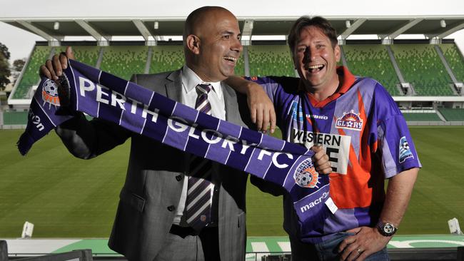 Peter Filopoulos (left) with Perth Glory legend Bobby Despotovski.