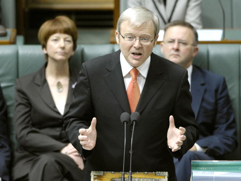 Then prime minister Kevin Rudd delivered the long-awaited apology for the "profound grief, suffering and loss" inflicted on generations of Indigenous Australians. Picture: AAP Image/Alan Porritt
