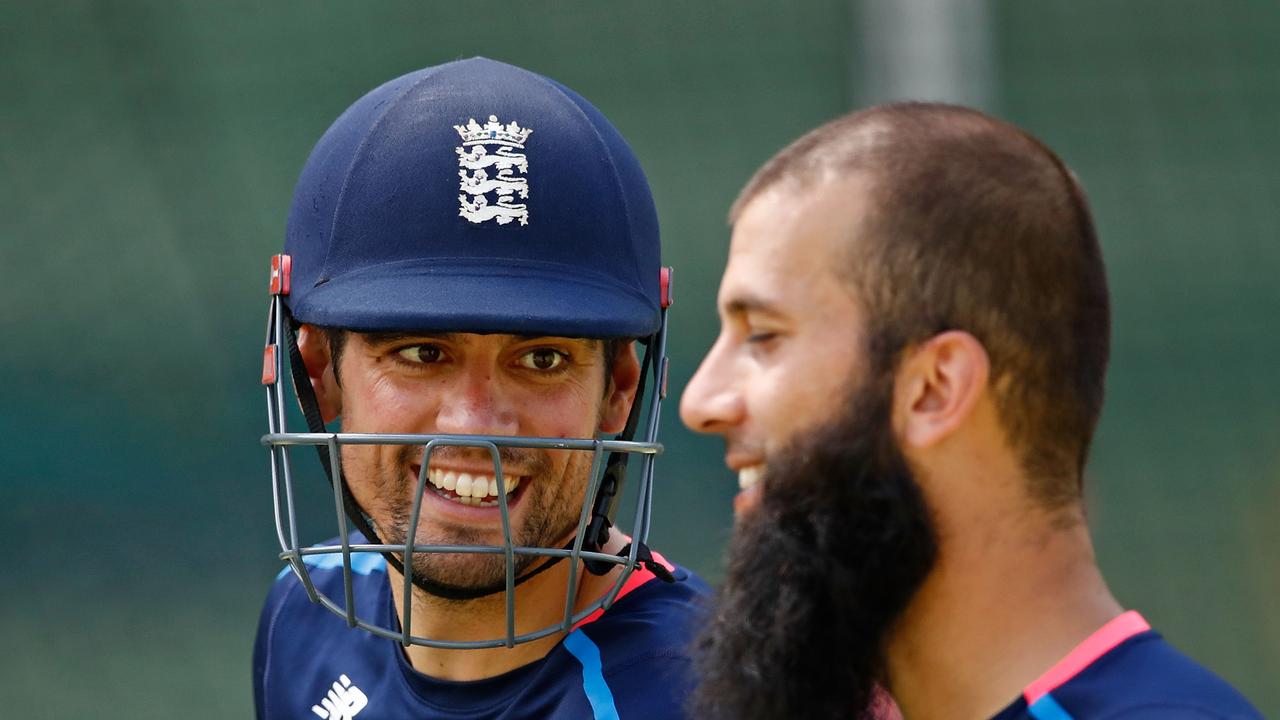 MELBOURNE, AUSTRALIA - DECEMBER 23: Alastair Cook and Moeen Ali of England look on during an England nets session at the Melbourne Cricket Ground on December 23, 2017 in Melbourne, Australia. (Photo by Scott Barbour/Getty Images)