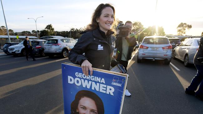 Georgina Downer, campaigning in the seat of Mayo in 2018. Photo: Tracey Nearmy/The Australian.