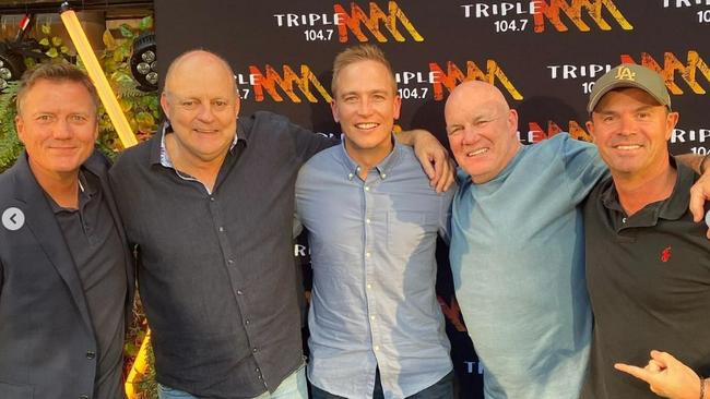 Triple M Rush Hour presenters James Brayshaw and Billy Brownless with outgoing hosts Bernie Vince, Andrew Jarman and Greg Blewett. Picture: Instagram