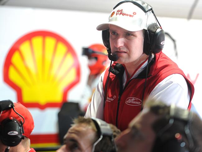 Team Principle Ryan Story. Action inside the DJR Team Penske garage.Saturday October 20, 2018. (AAP image, John Gass)