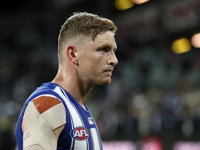 Kangaroos captain Jack Ziebell knows just how damaging Ben Brown can be, particularly at Blundstone Arena. Picture: Dylan Burns/AFL Photos via Getty Images