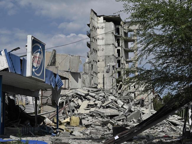 Destroyed buildings in the Ukrainian town of Myrnohrad amid the Russian invasion of Ukraine. Picture: AFP