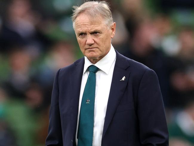 DUBLIN, IRELAND - NOVEMBER 30: Joe Schmidt, Head Coach of Australia, looks on prior to the Autumn Nations Series 2024 match between Ireland and Australia at Aviva Stadium on November 30, 2024 in Dublin, Ireland. (Photo by David Rogers/Getty Images)