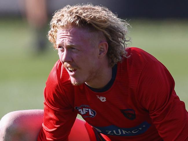 MELBOURNE, AUSTRALIA - MAY 29 , 2023 :  AFL .  Melbourne training at Goschs Paddock. Clayton Oliver of the Demons during todays light training session .  Pic: Michael Klein