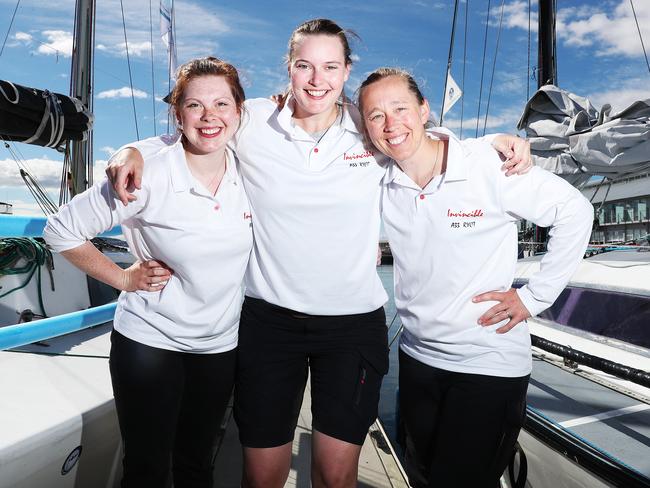 Grace Holligan, Olivia Coyne, Alison Merridew all of Hobart who were on yacht Invincible. Launceston to Hobart Yacht Race 2020. Picture: NIKKI DAVIS-JONES