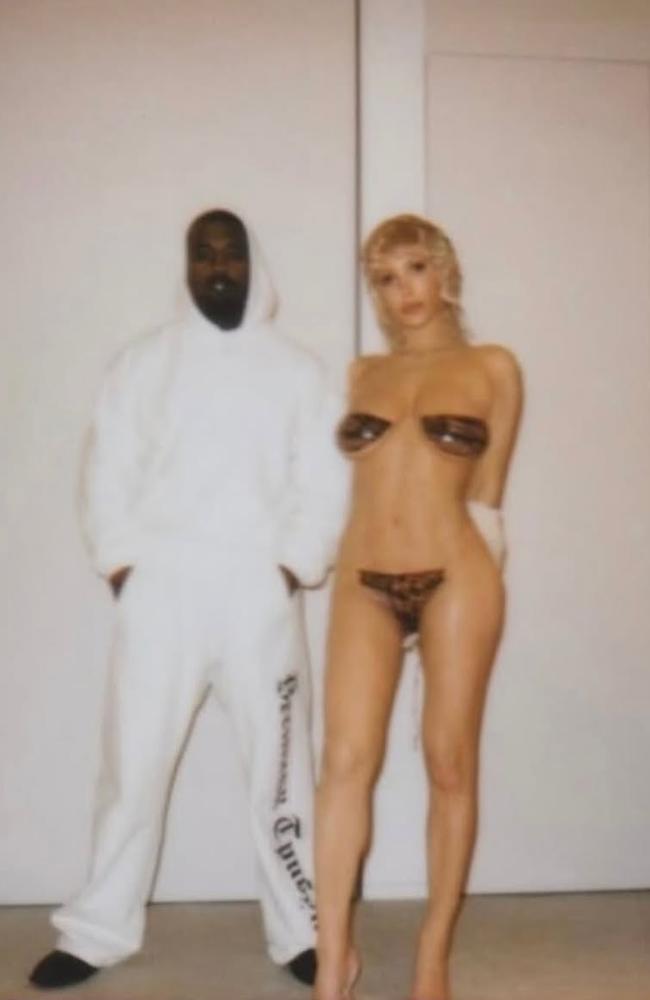 West sported a white tracksuit in one of the shots, while Censori rocked barely-there lingerie.