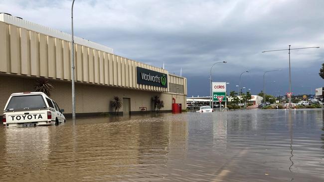 Port Lincoln streets flooded after the sudden downpour. Picture: Robert Lang