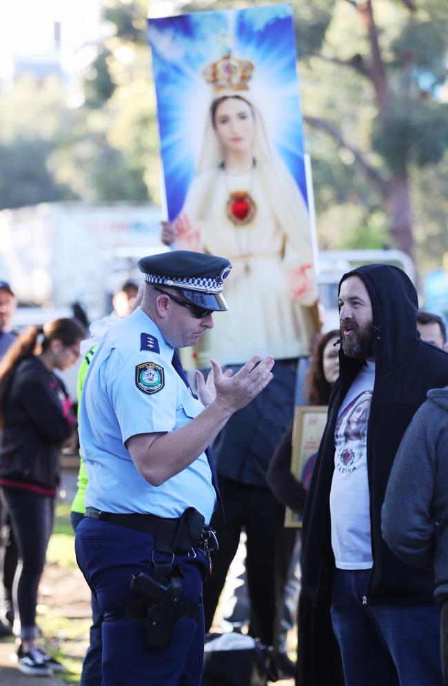 Protesters outside the KIIS FM studio at North Ryde. Protesters are holding a peaceful stand outside the studios last year. Picture John Grainger