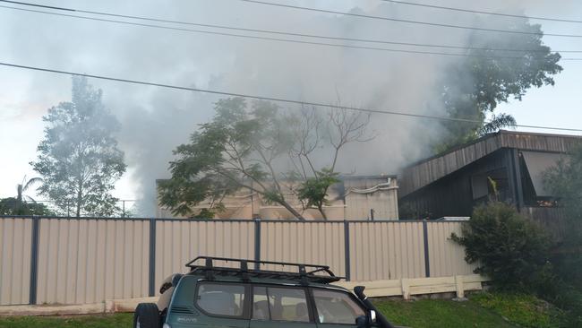 Shed fire in Manly on Thursday evening. Picture: Hendrik Grout