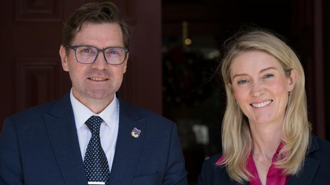 Toowoomba Regional Council Geoff McDonald and Deputy Mayor Rebecca Vonhoff during the announcement of the CEO search. Monday, December 2025. Picture: Christine Schindler