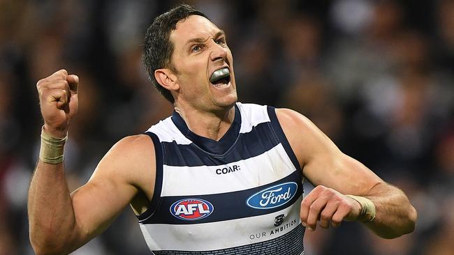 Harry Taylor of the Cats reacts. (AAP Image/Julian Smith)