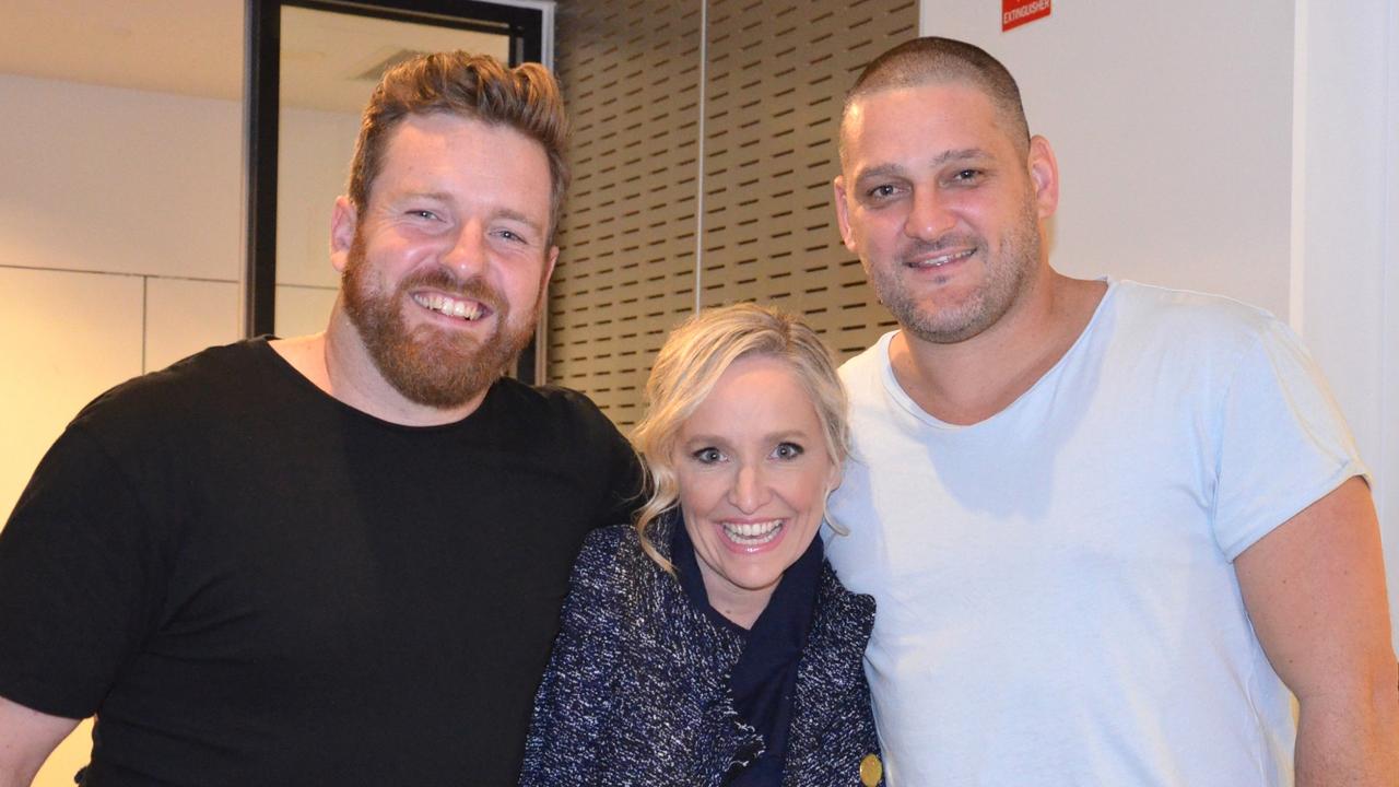 Nick Cody, Fifi Box and Brendan Fevola host the Fox FM breakfast show. Picture: Fiona Byrne