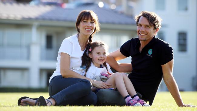 Ryan Fowler with wife Karen and daughter Remi. Ryan will run from Melbourne to Sydney in October to raise money for charity, Rio's Legacy, in honour of his deceased son, Rio. Picture: Sam Ruttyn