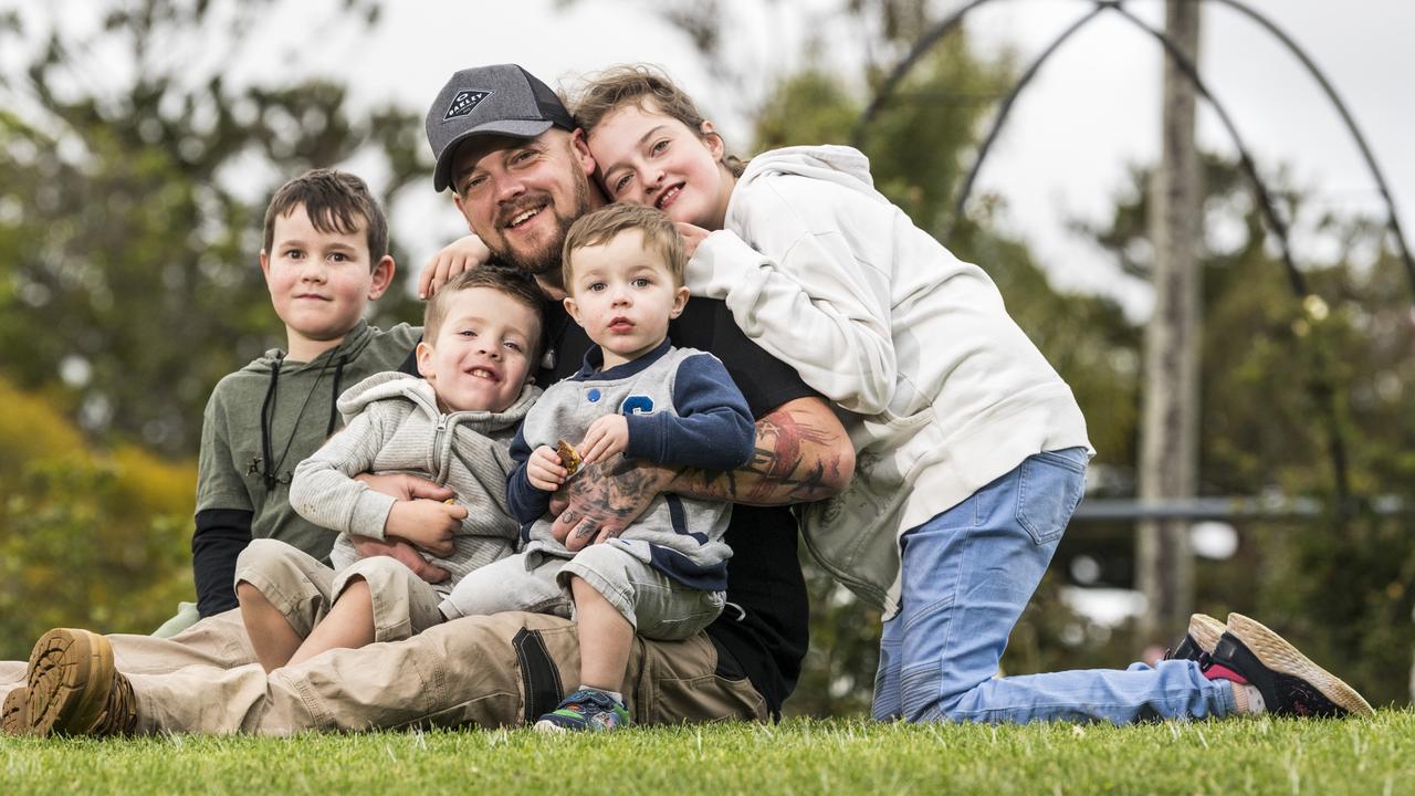 Phil Degraaf with his kids (from left) Mason Ashenden, Archer Degraaf, William Degraaf and Mia Degraaf. Picture: Kevin Farmer