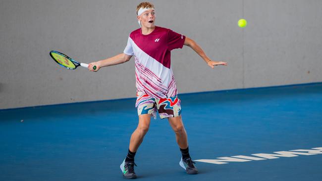 Cruz Hewitt during the second round of qualifying Darwin International Tour at the Darwin International Tennis Centre, Darwin. Picture: Pema Tamang Pakhrin