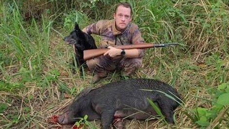 Michael Purkis shot this pig from his camp chair while eating his lunch two weeks ago.