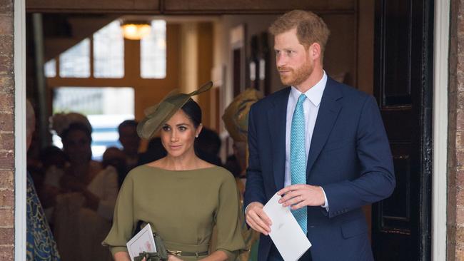 Britain's Prince Harry and Meghan leave after the christening of Prince Louis in 2018. Picture: Dominic Lipinski/Pool/AFP