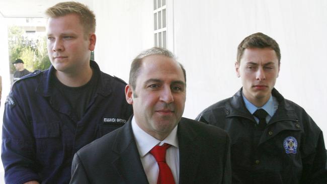 Tony Mokbel arrives at a court in Athens in 2008 after being arrested in Greece the previous year. Picture: AP Photo/Thanassis Stavrakis