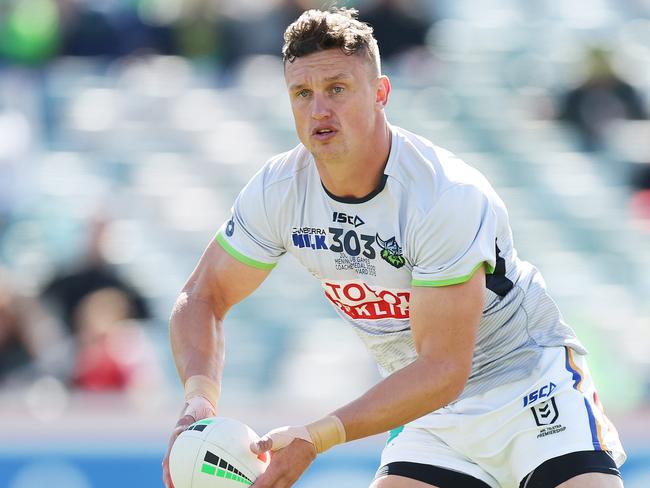 CANBERRA, AUSTRALIA - APRIL 16:  Jack Wighton of the Raiders warms up during the round seven NRL match between Canberra Raiders and St George Illawarra Dragons at GIO Stadium on April 16, 2023 in Canberra, Australia. (Photo by Mark Metcalfe/Getty Images)