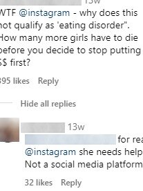 Online users calling out self-harm content online. Source: Instagram