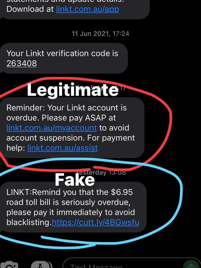 Fake messages from a number previously used by Linkt lured Ben Turnbull into the scam. Photo: Facebook