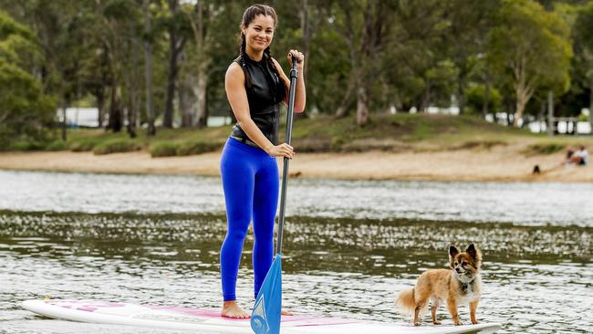 Megan Joslin will be taking Arnie the Chihuahua x Pomeranian out on the paddleboards for Pups on Sups. Picture: Jerad Williams